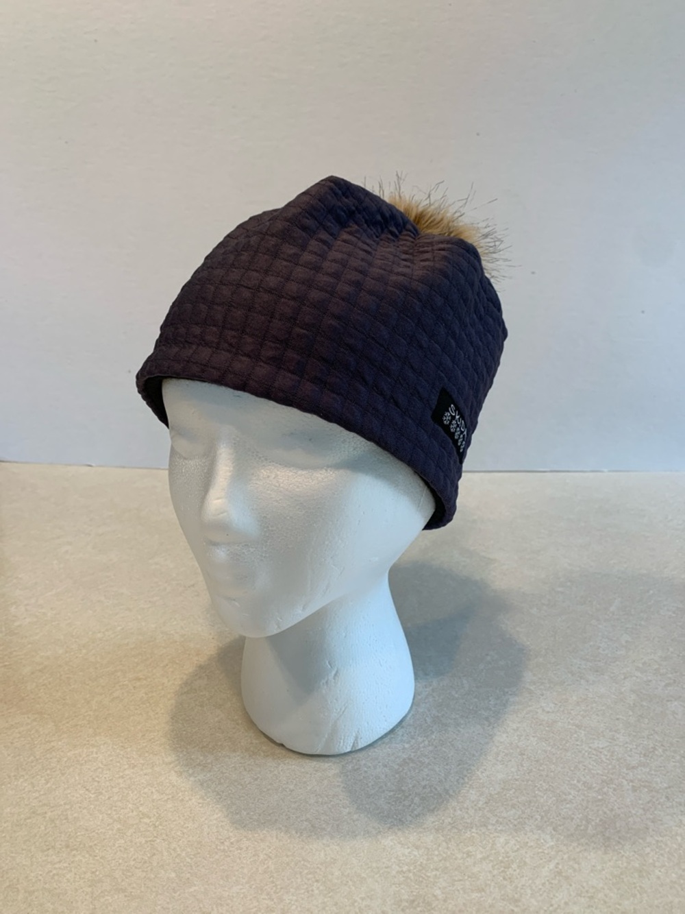 Skida Women’s Quilted Chateau Fleeced Lined Beanie - Purple with Pom